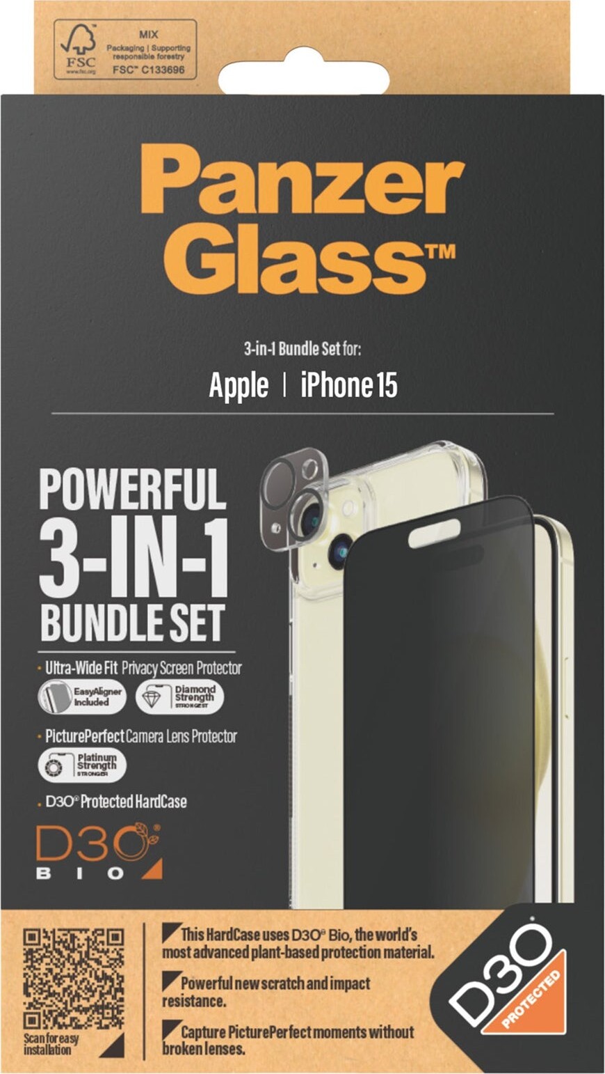 Panzerglass - Apple Iphone 15 - 3-I-1 Cover Sæt - Ultra-Wide Fit