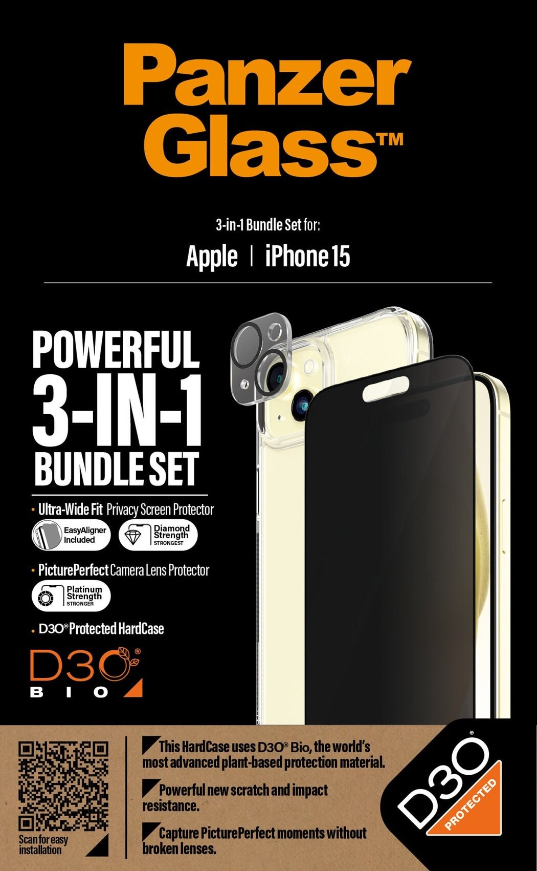 Panzerglass - Apple Iphone 15 - 3-I-1 Cover Sæt - Ultra-Wide Fit