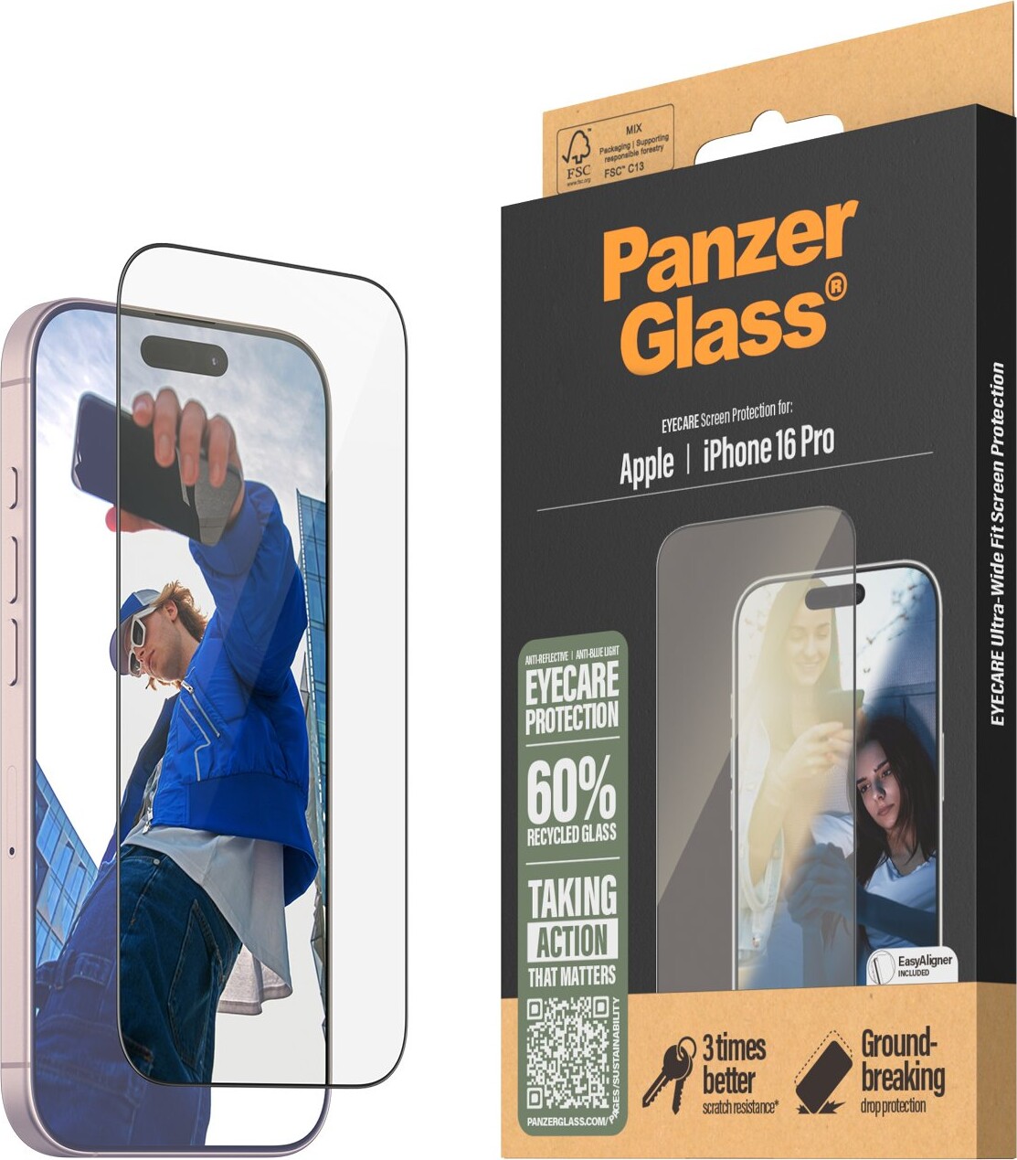 Panzerglass - Iphone 16 Pro - Eyecare Skærmbeskyttelse - Ultra Wide