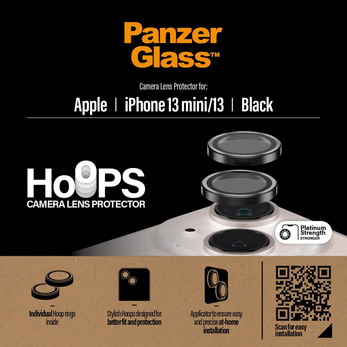 Panzerglass - Hoops - Iphone 13 Mini - Kamera Beskyttelse - Sort