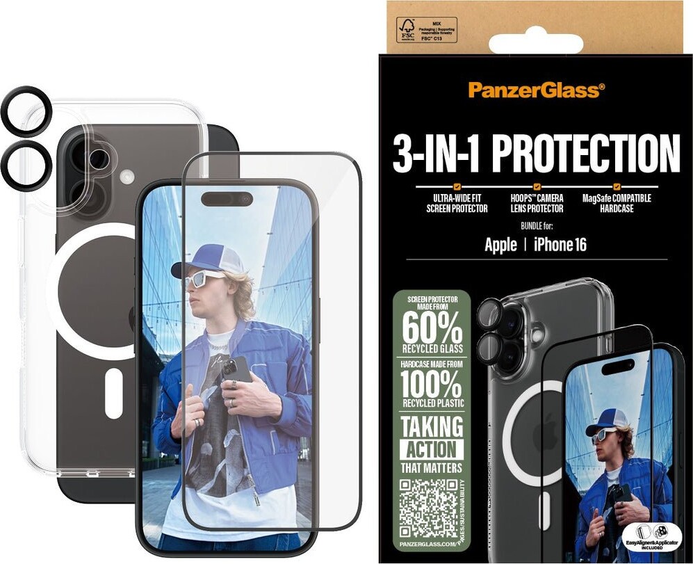 Panzerglass - Iphone 16 61 - 3-I-1 Cover Beskyttelsessæt