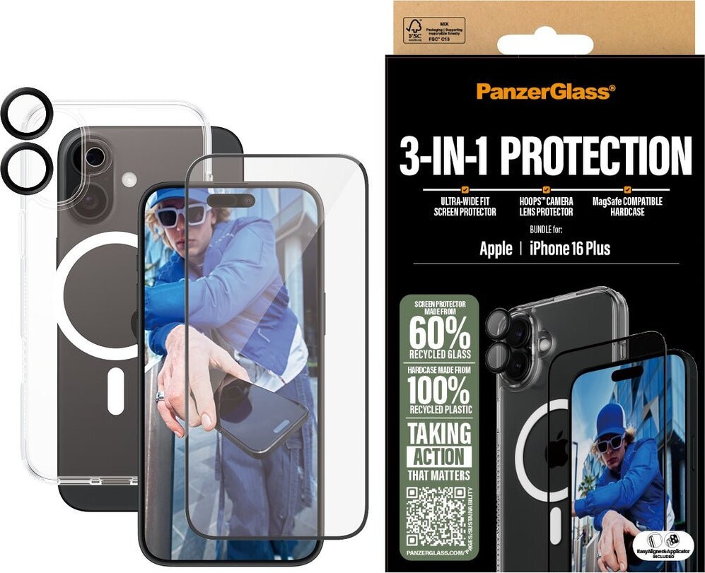 Panzerglass - Iphone 16 Plus 7 - 3-I-1 Cover Beskyttelsessæt