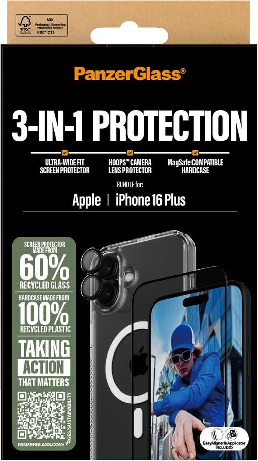 Panzerglass - Iphone 16 Plus 7 - 3-I-1 Cover Beskyttelsessæt