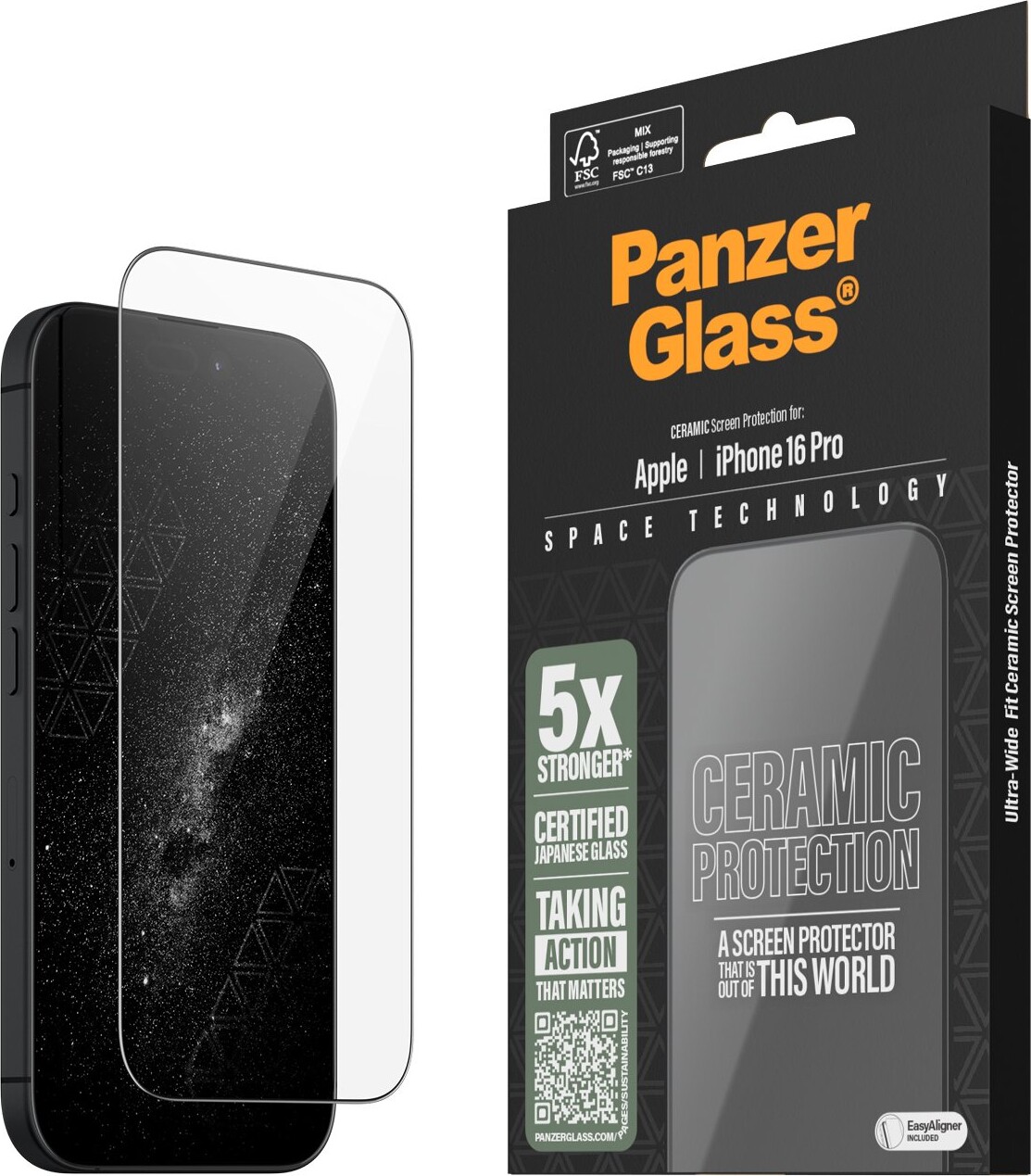 Panzerglass - Iphone 16 Pro - Keramisk Skærmbeskyttelse - Ultra Wide Fit