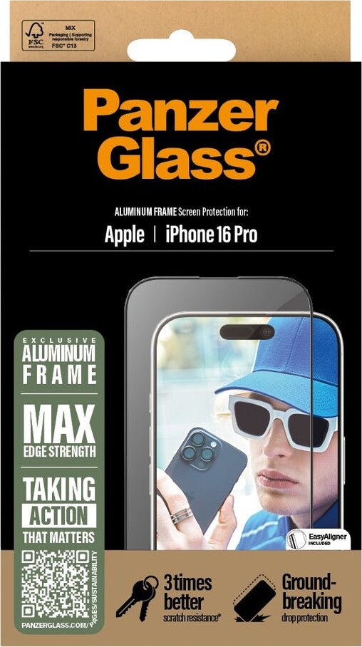 Panzerglass - Iphone 16 Pro - Skærmbeskyttelse - Alu Frame - Ultra Wide