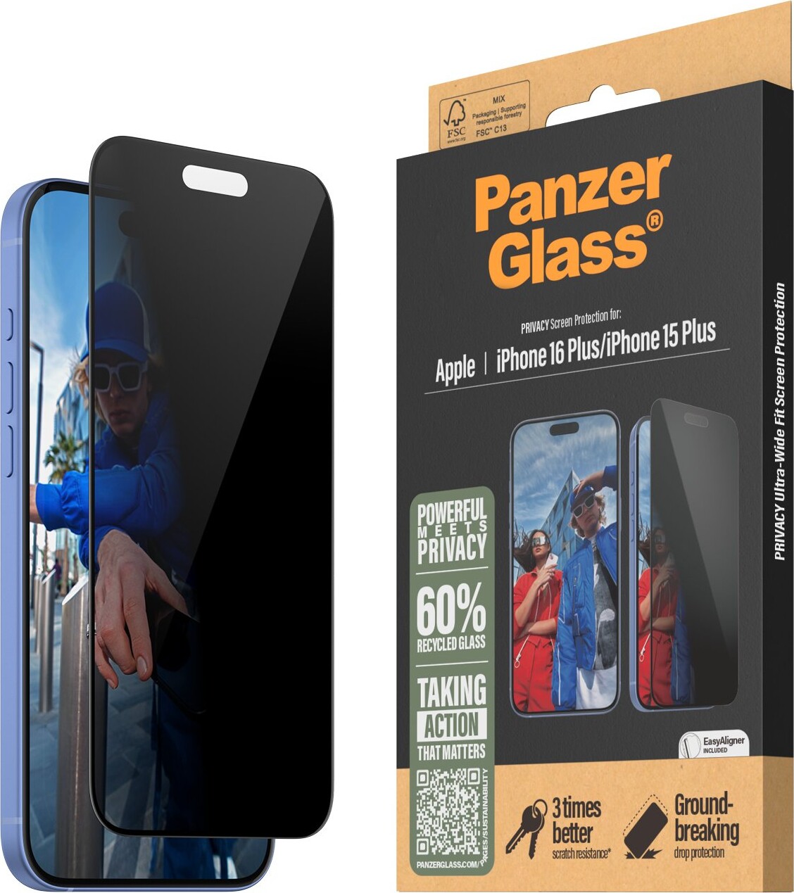 Panzerglass - Iphone 16 Plus - Skærmbeskyttelse - Privacy - Ultra Wide