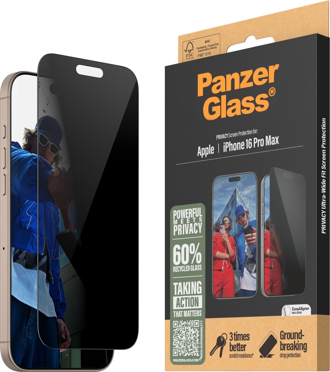 Panzerglass - Iphone 16 Pro Max - Skærmbeskyttelse - Privacy - Ultra Wide