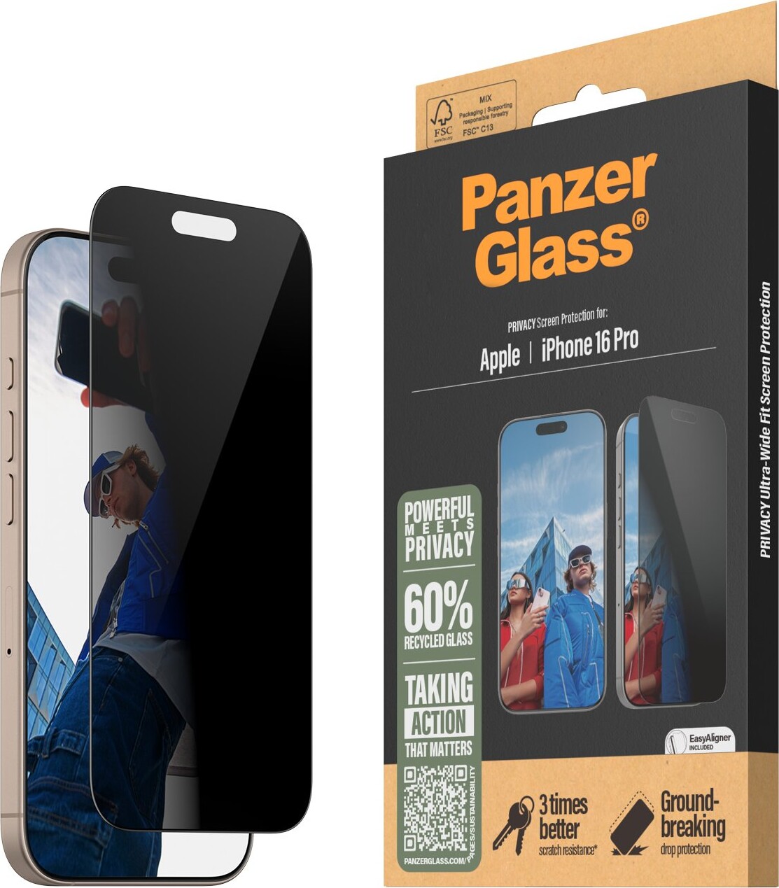 Panzerglass - Iphone 16 Pro - Skærmbeskyttelse - Privacy - Ultra Wide