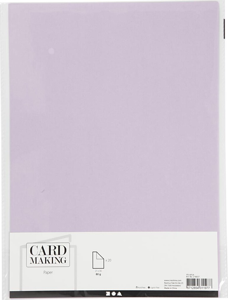 Farvet Papir - A4 - 210X297 Mm - 80 G - Lys Lilla - 20 Stk