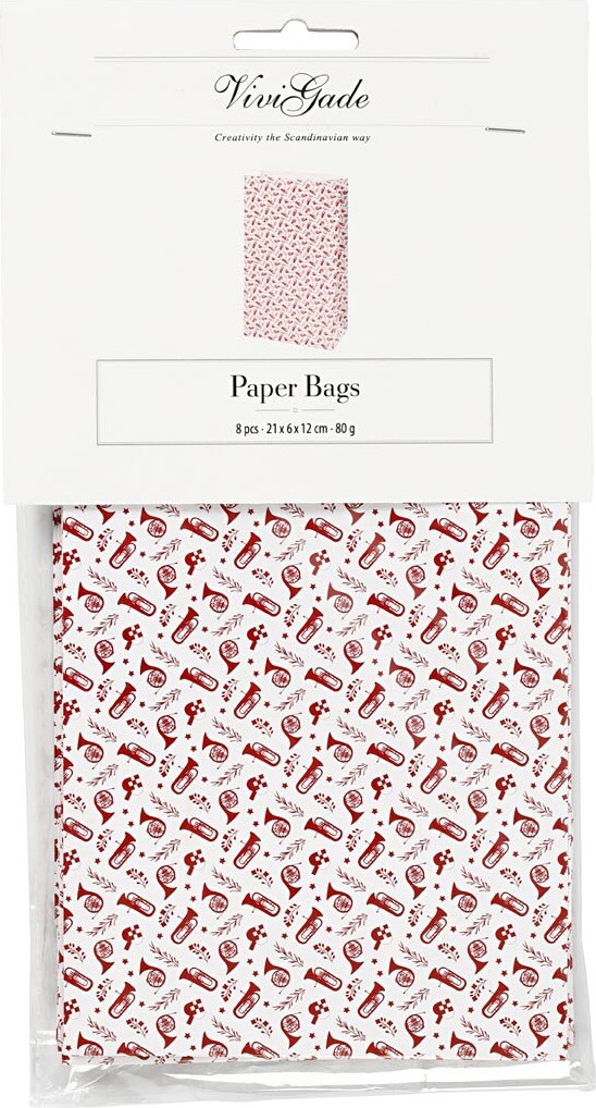 Papirposer - Trompet - Rød Hvid - 21X6X12 Cm - 8 Stk