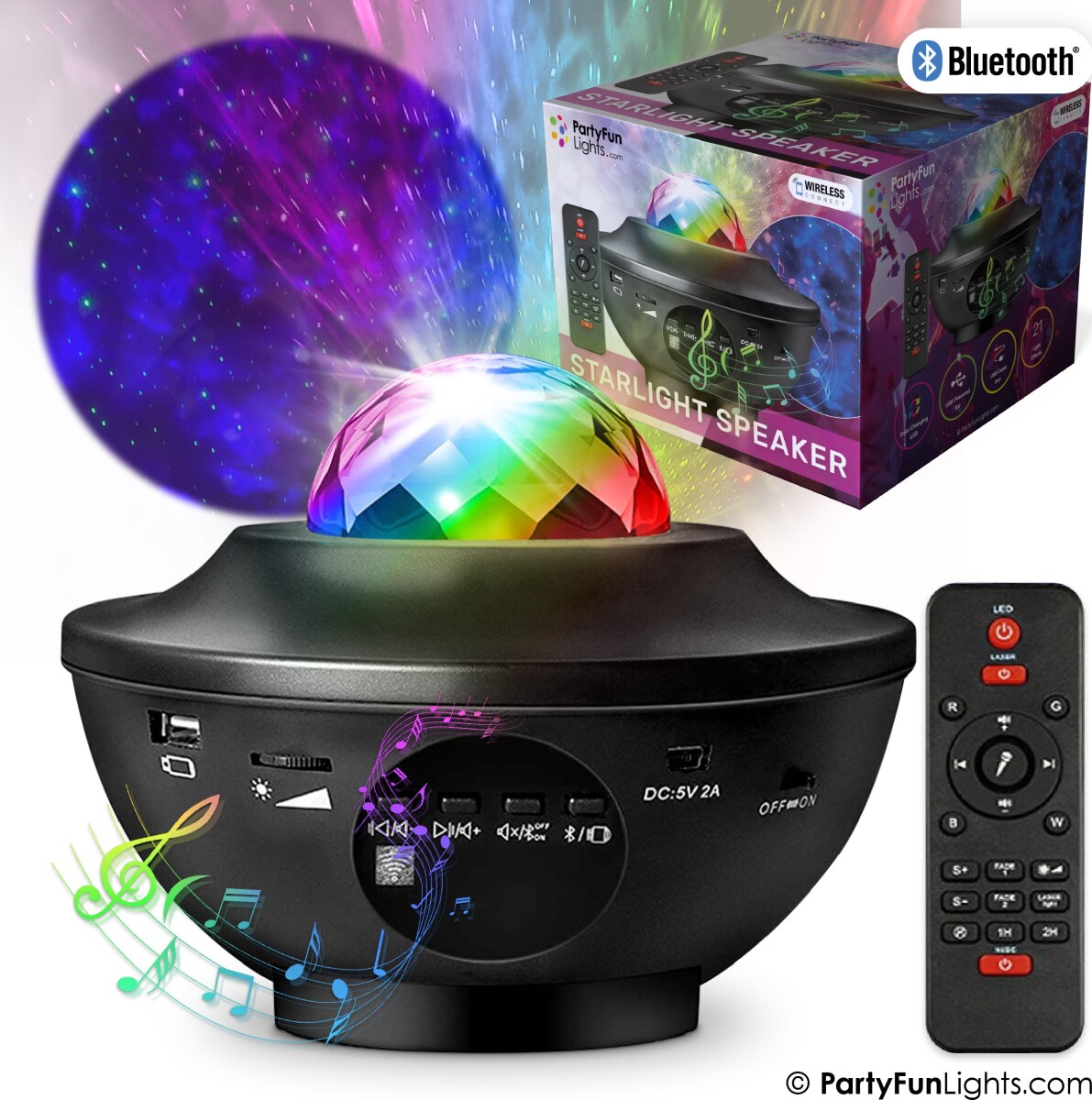 Party Fun Lights - Galakse Bluetooth Højttaler Med Fjernbetjening