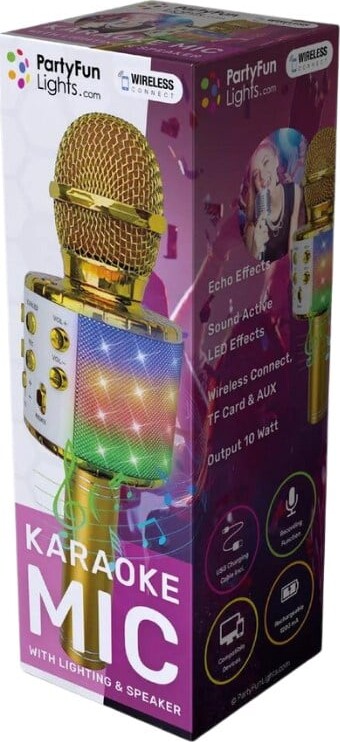 Party Fun Lights - Karaoke Mikrofon Med Højttaler - Guld