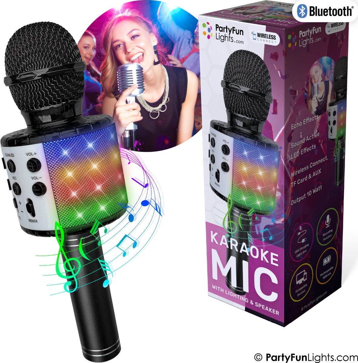 Party Fun Lights - Karaoke Mikrofon Med Højttaler - Sort