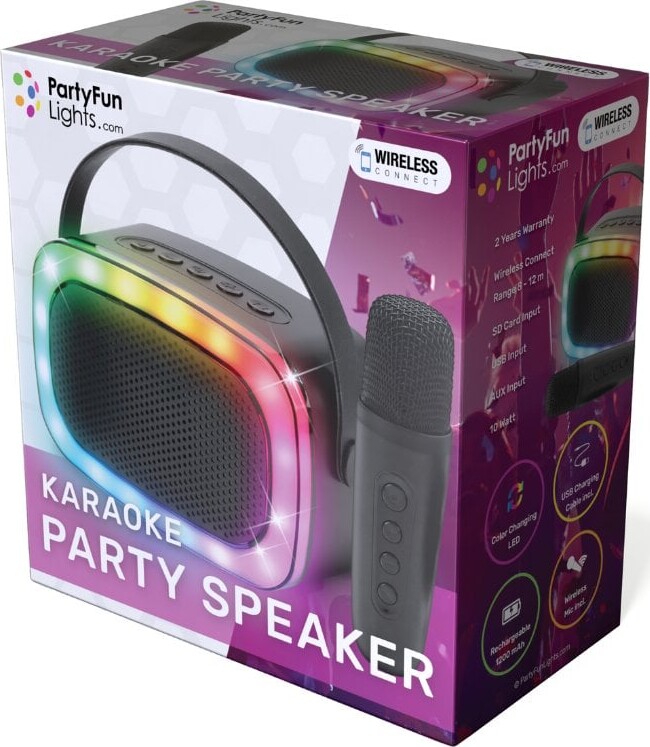 Party Fun Lights - Mini Karaoke Højttaler Med Trådløs Mikrofon