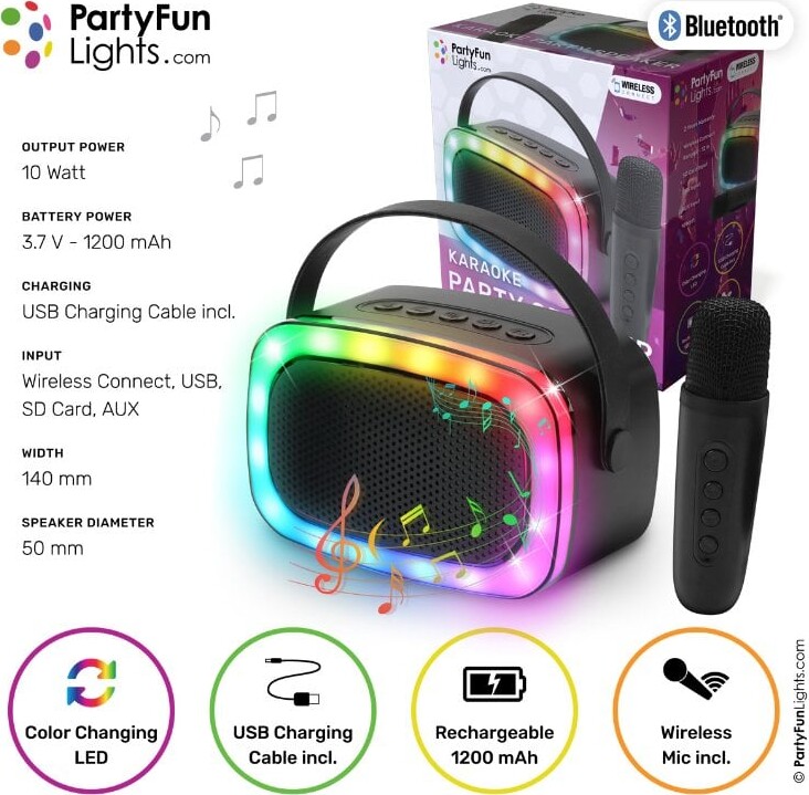 Party Fun Lights - Mini Karaoke Højttaler Med Trådløs Mikrofon