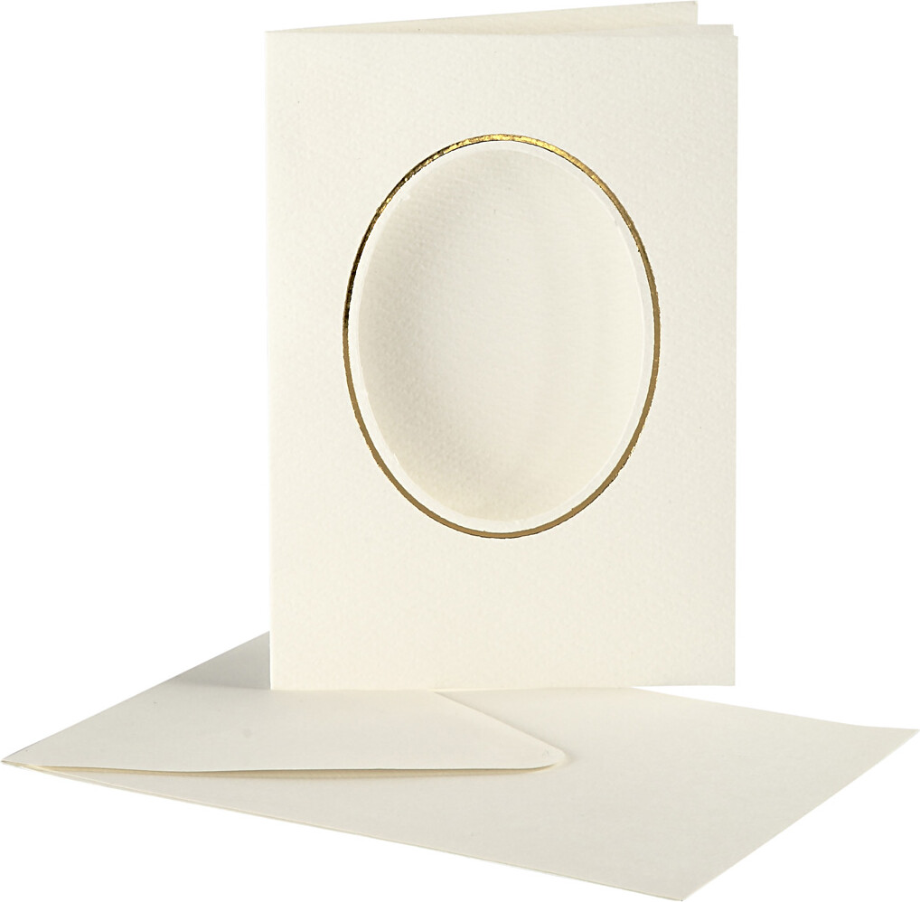 Passepartoutkort Med Kuvert - Oval Med Guldkant - Kort Str 10 5X15 Cm -