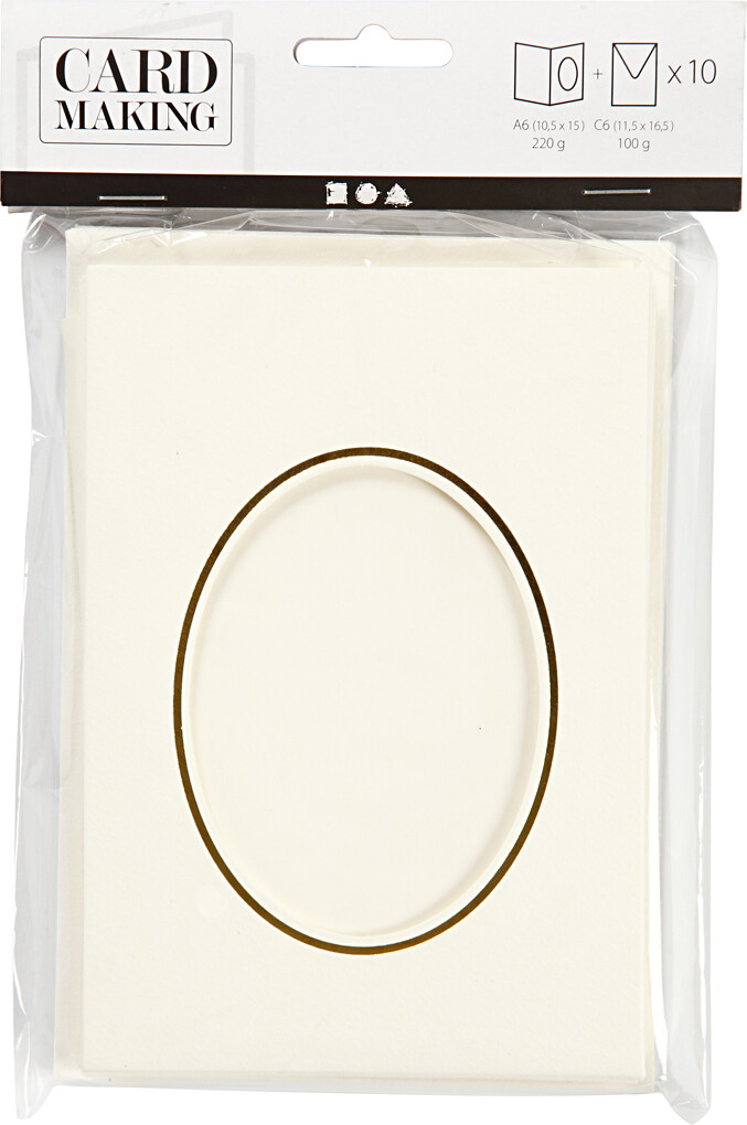 Passepartoutkort Med Kuvert - Oval Med Guldkant - Kort Str 10 5X15 Cm -