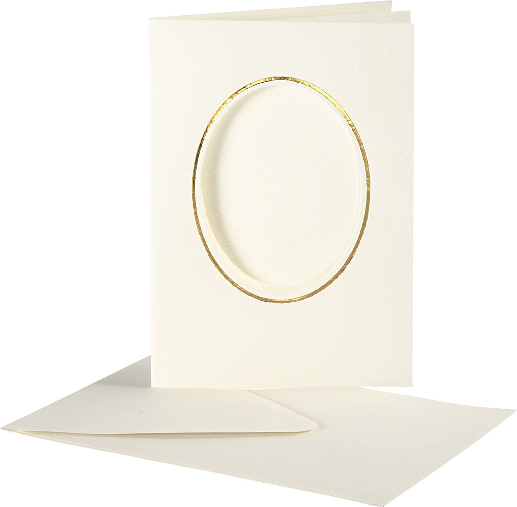 Passepartoutkort Med Kuvert - Oval Med Guldkant - Kort Str 10 5X15 Cm -