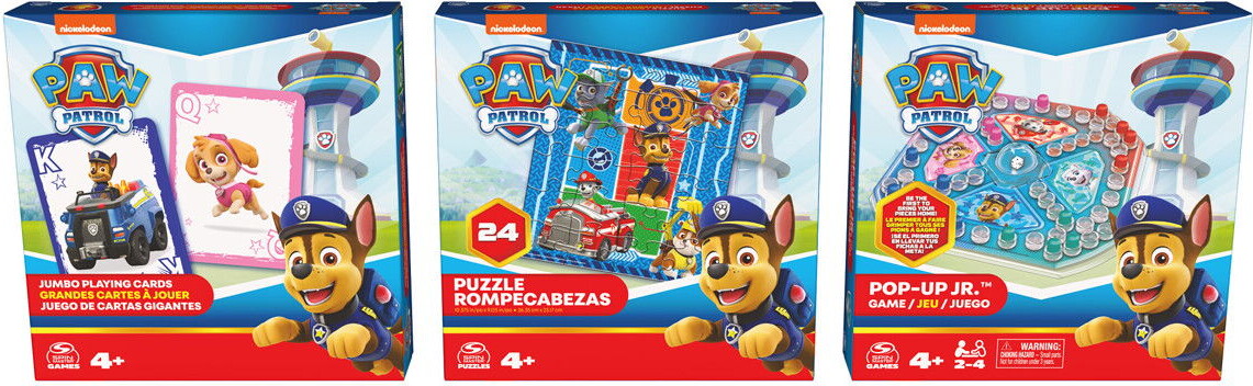 Paw Patrol Spil 3-Pak - Brætspil Jumbo Spillekort Og Puslespil