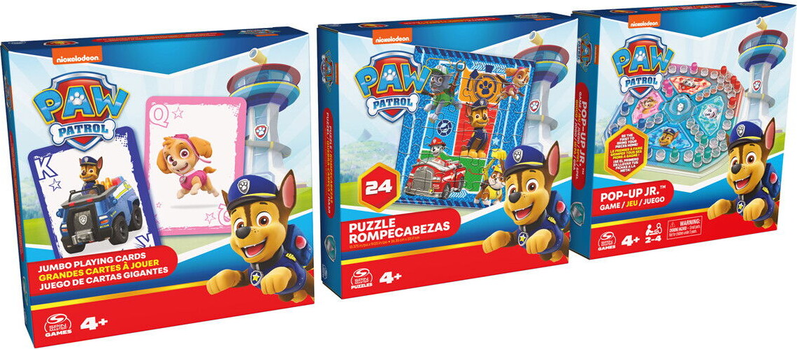 Paw Patrol Spil 3-Pak - Brætspil Jumbo Spillekort Og Puslespil