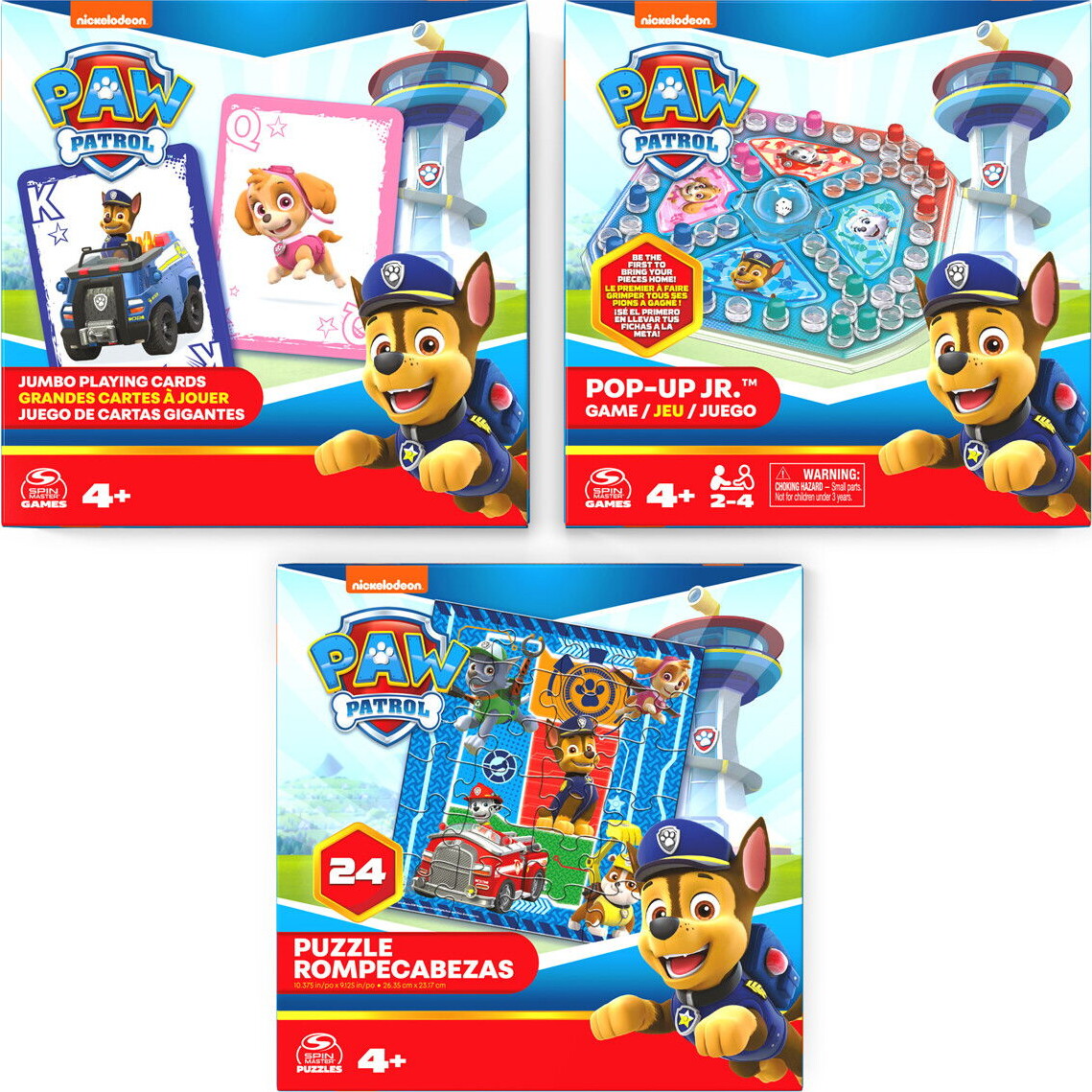 Paw Patrol Spil 3-Pak - Brætspil Jumbo Spillekort Og Puslespil