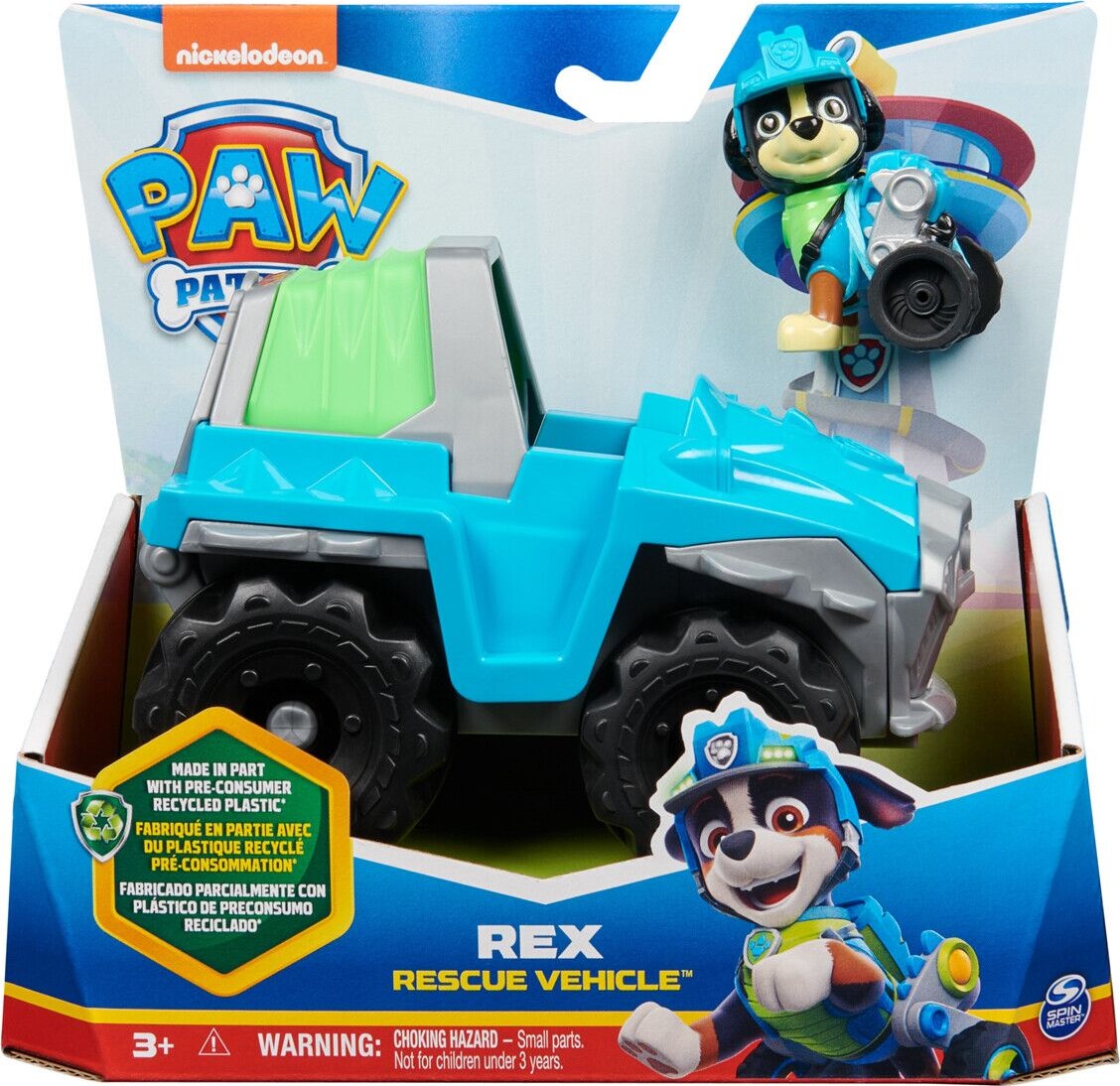Paw Patrol - Rex Figur Og Basic Køretøj - Rescue Vehicle