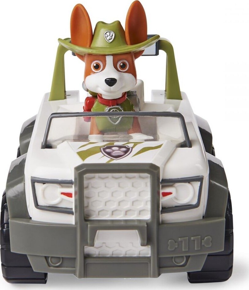 Paw Patrol - Tracker Figur Og Basic Køretøj - Jungle Cruiser