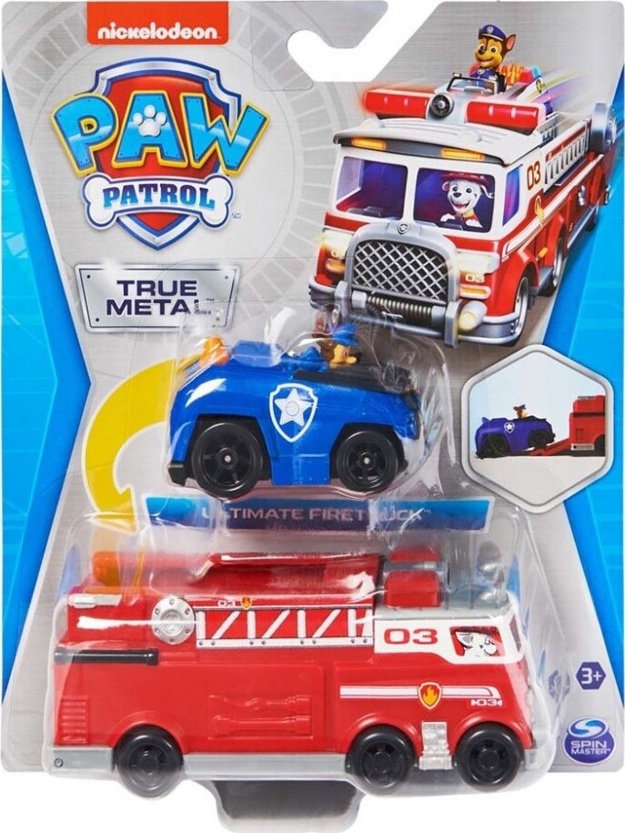 Paw Patrol Figur - True Metal - Chase I Politi Bil Brandbil