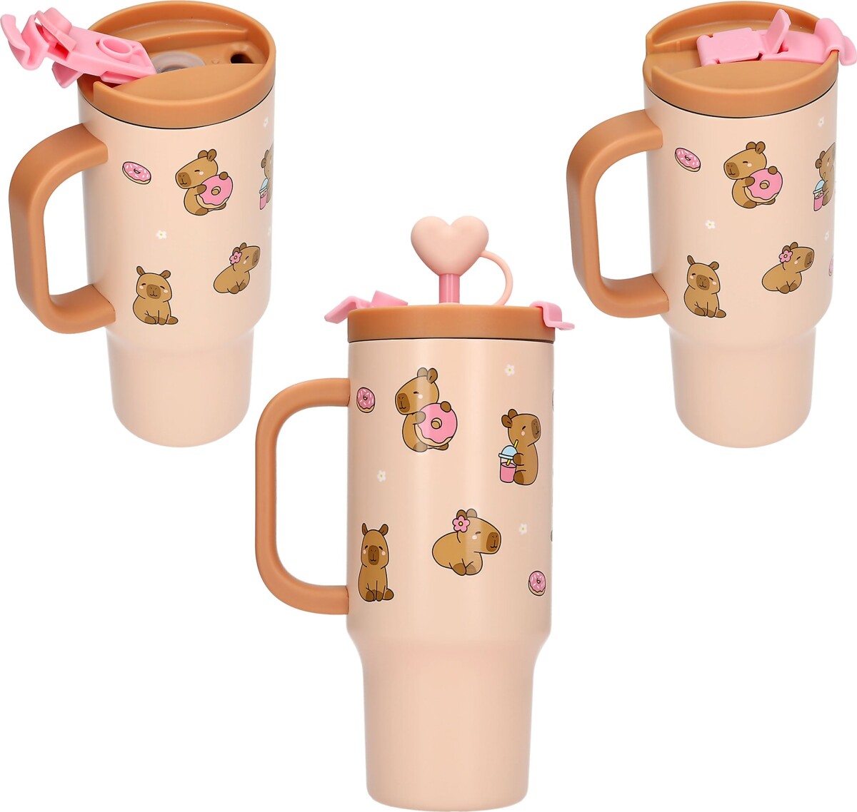 Penfection - To Go Krus Med Sugerør - Capybara - Beige-Brown - 470 Ml