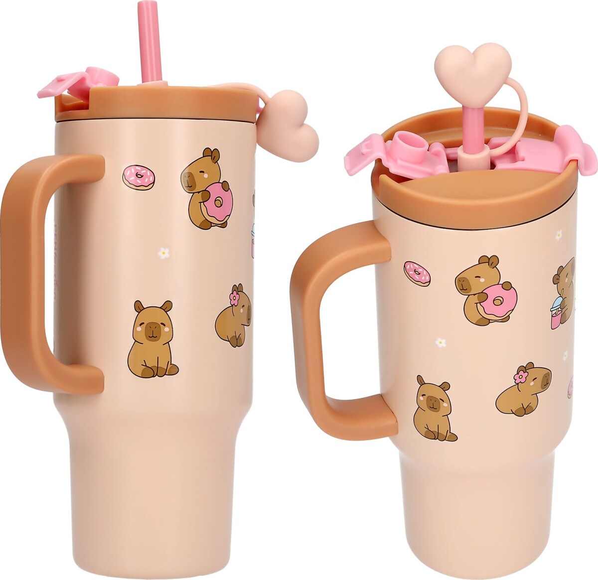 Penfection - To Go Krus Med Sugerør - Capybara - Beige-Brown - 470 Ml