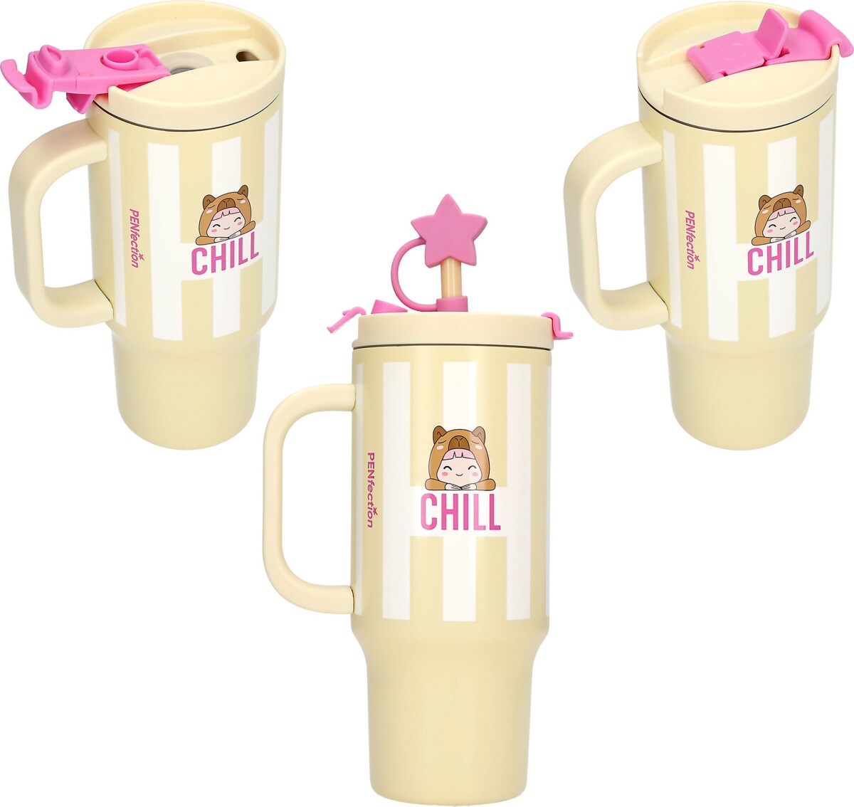 Penfection - To Go Krus Med Sugerør Chill - Butter-Yellow - 470 Ml