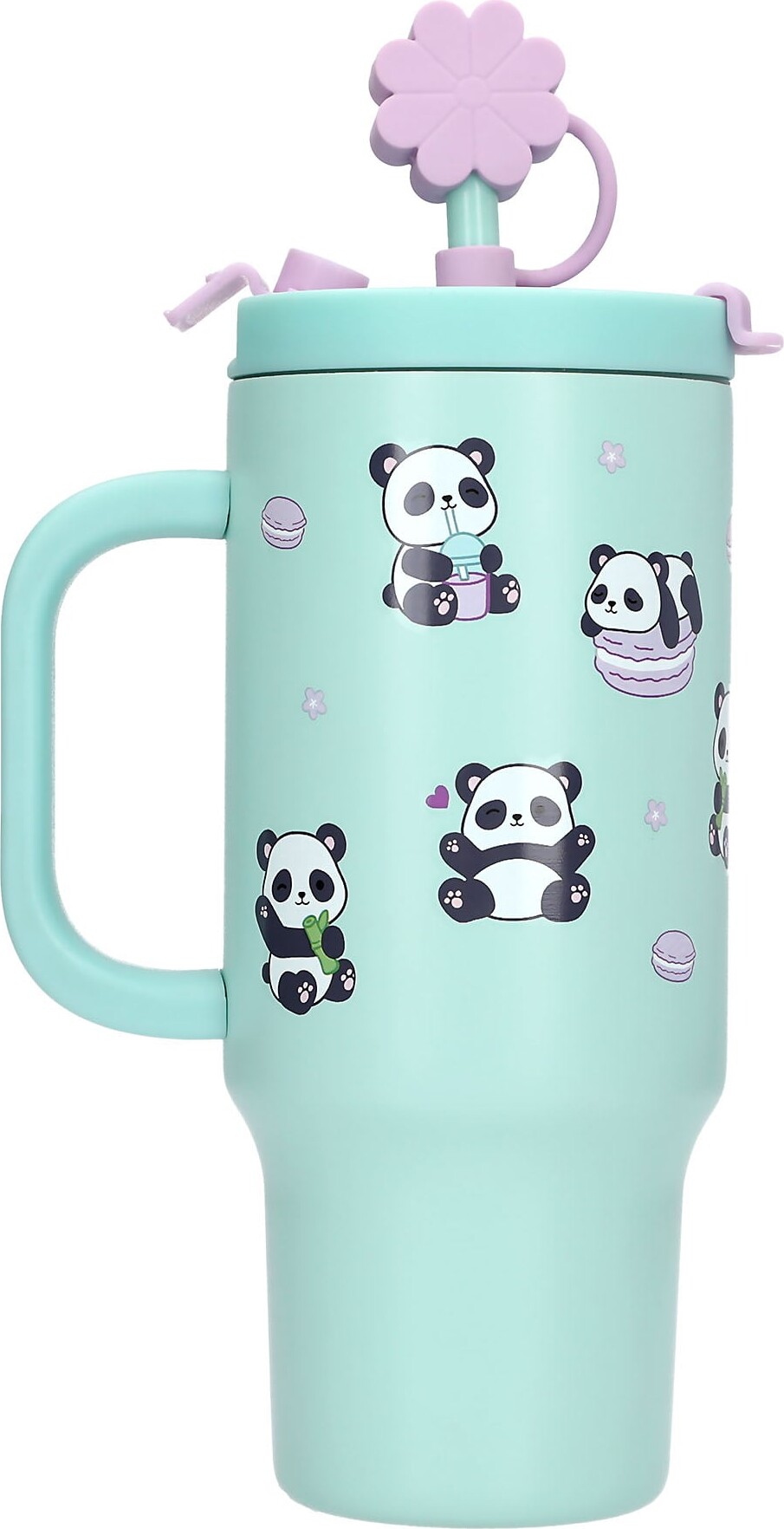 Penfection - To Go Krus Med Sugerør - Panda - Turquoise - 470 Ml