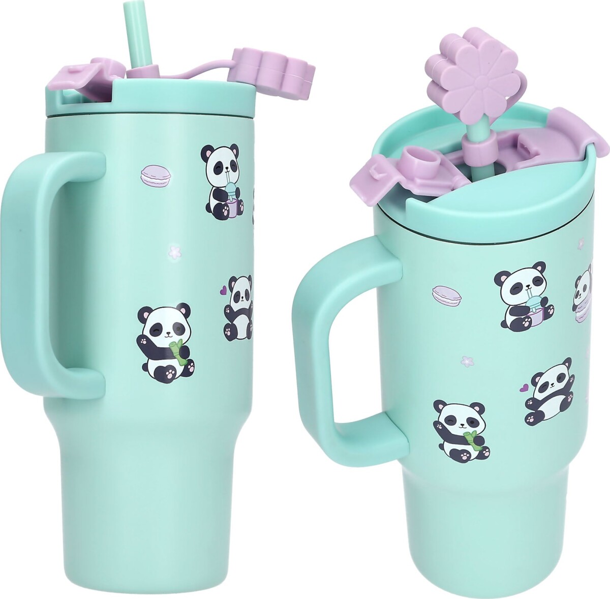Penfection - To Go Krus Med Sugerør - Panda - Turquoise - 470 Ml