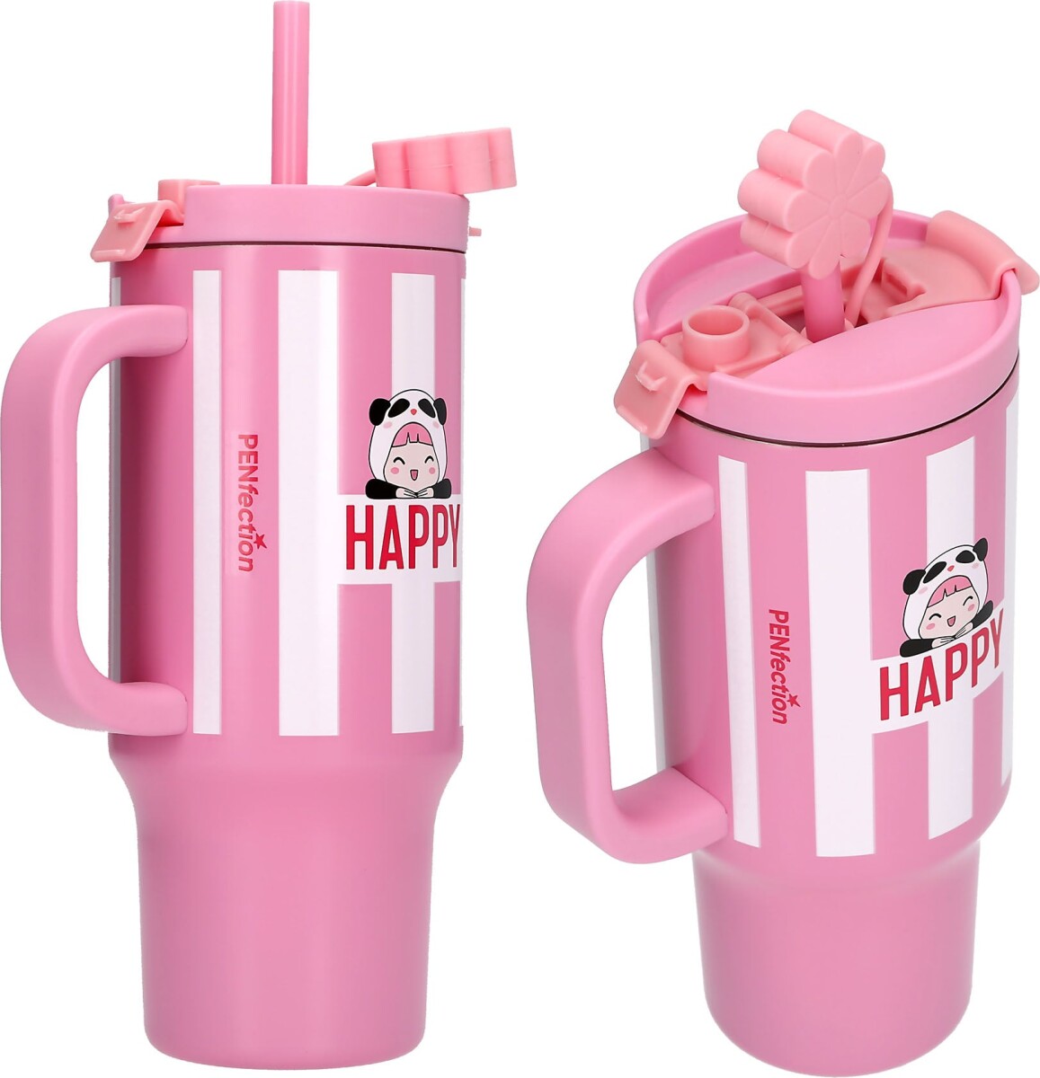 Penfection - To Go Krus Med Sugerør - Pink - 470 Ml