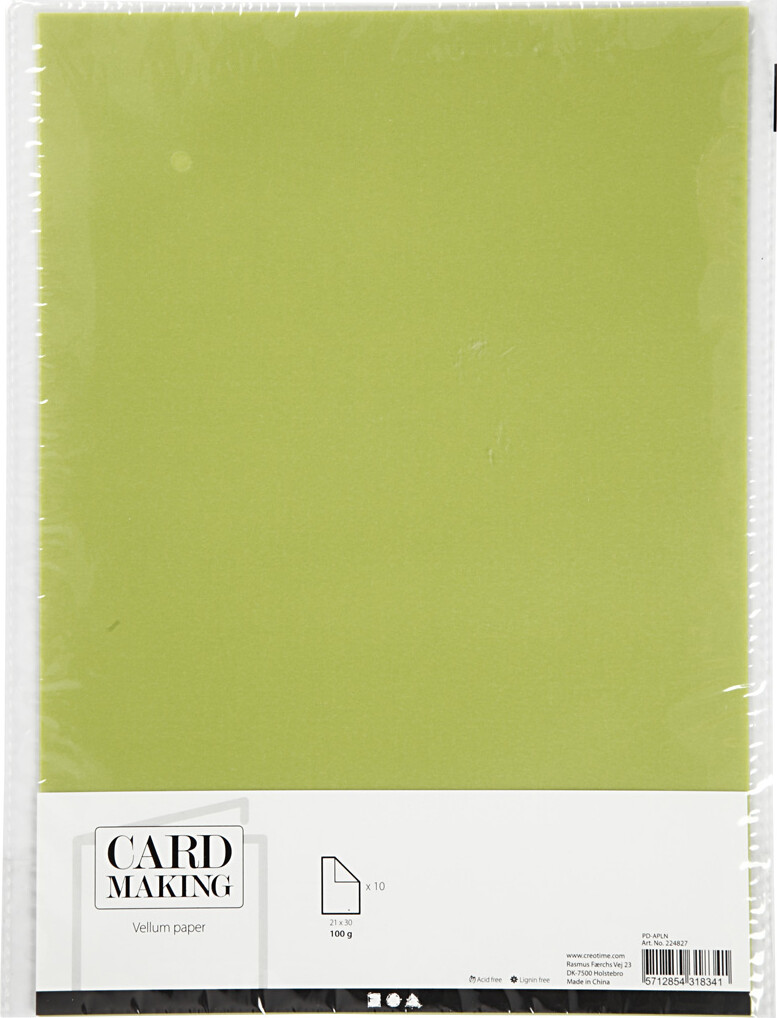 Pergamentpapir - A4 - 210X297 Mm - 100 G - Lys Grøn - 10 Ark