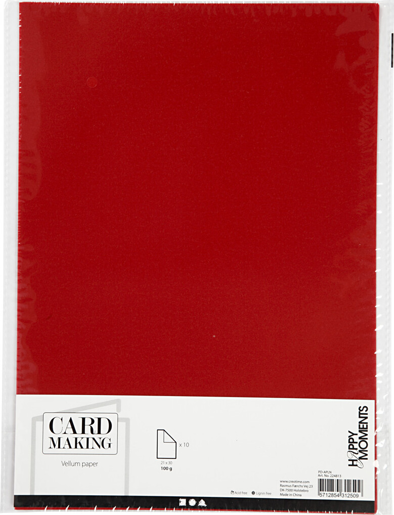 Pergamentpapir - A4 - 210X297 Mm - 100 G - Rød - 10 Ark