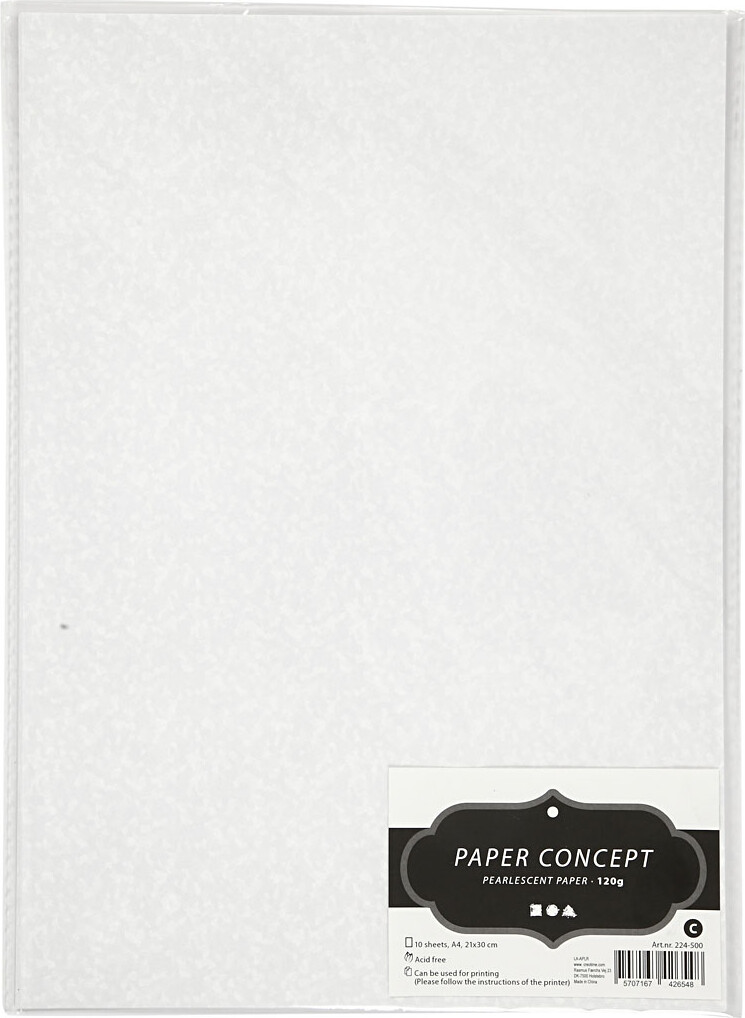 Perlemorspapir - A4 - 210X297 Mm - 120 G - Hvid Perlemor - 10 Ark