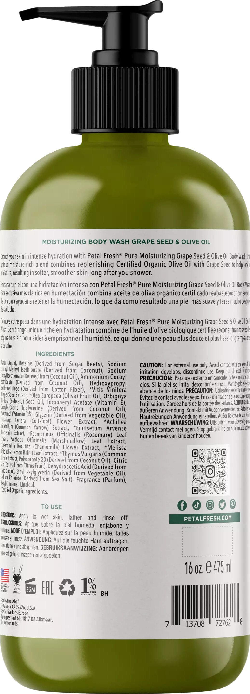 Petal Fresh - Pure Grape Seed Olive Oil Body Wash 475 Ml