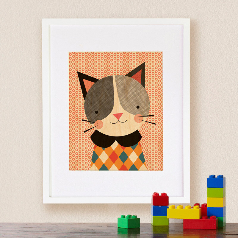 Petit Collage - Stort Print På Træ - Kat