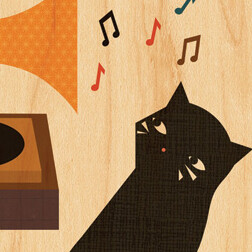 Petit Collage - Stort Print På Træ - Musik Kat