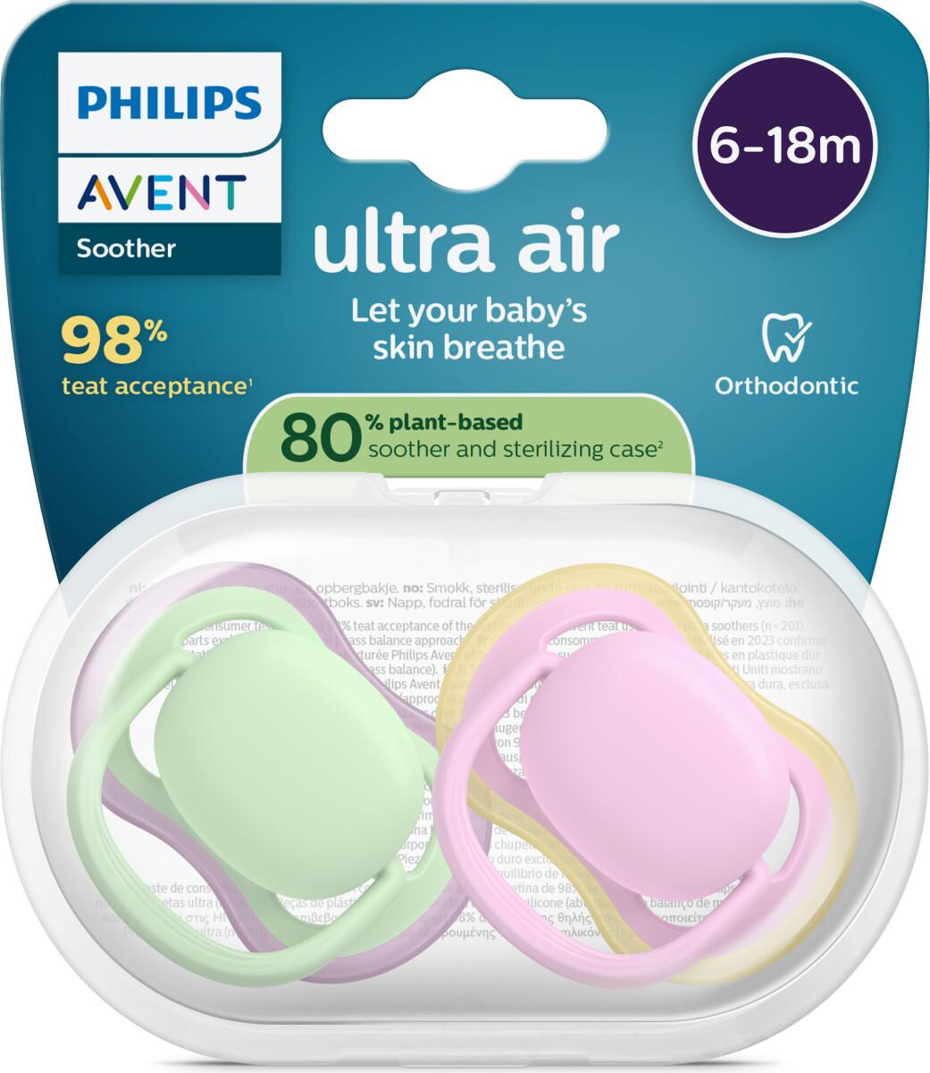 Philips Avent Sutter - Ultra Air - 6-18 Måneder - Grøn Lyserød