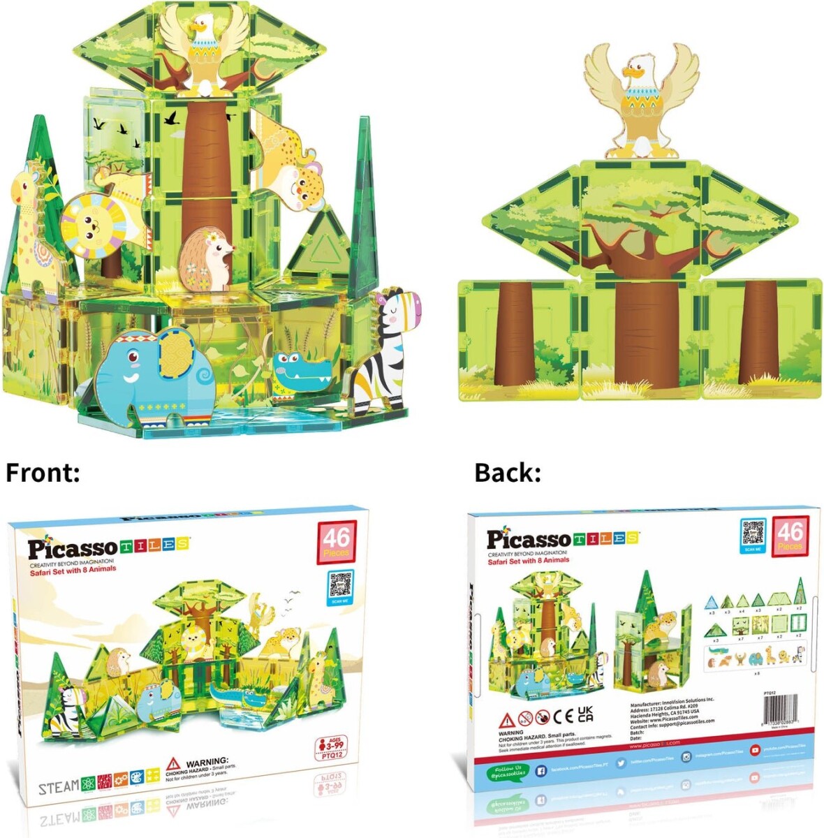 Picasso Tiles - Safari Sæt Med 8 Dyr 46 Stk