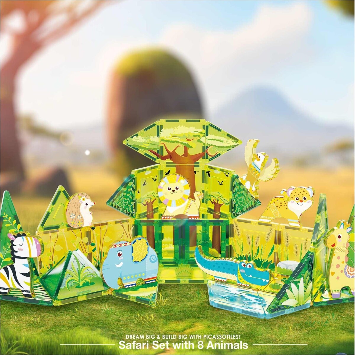 Picasso Tiles - Safari Sæt Med 8 Dyr 46 Stk