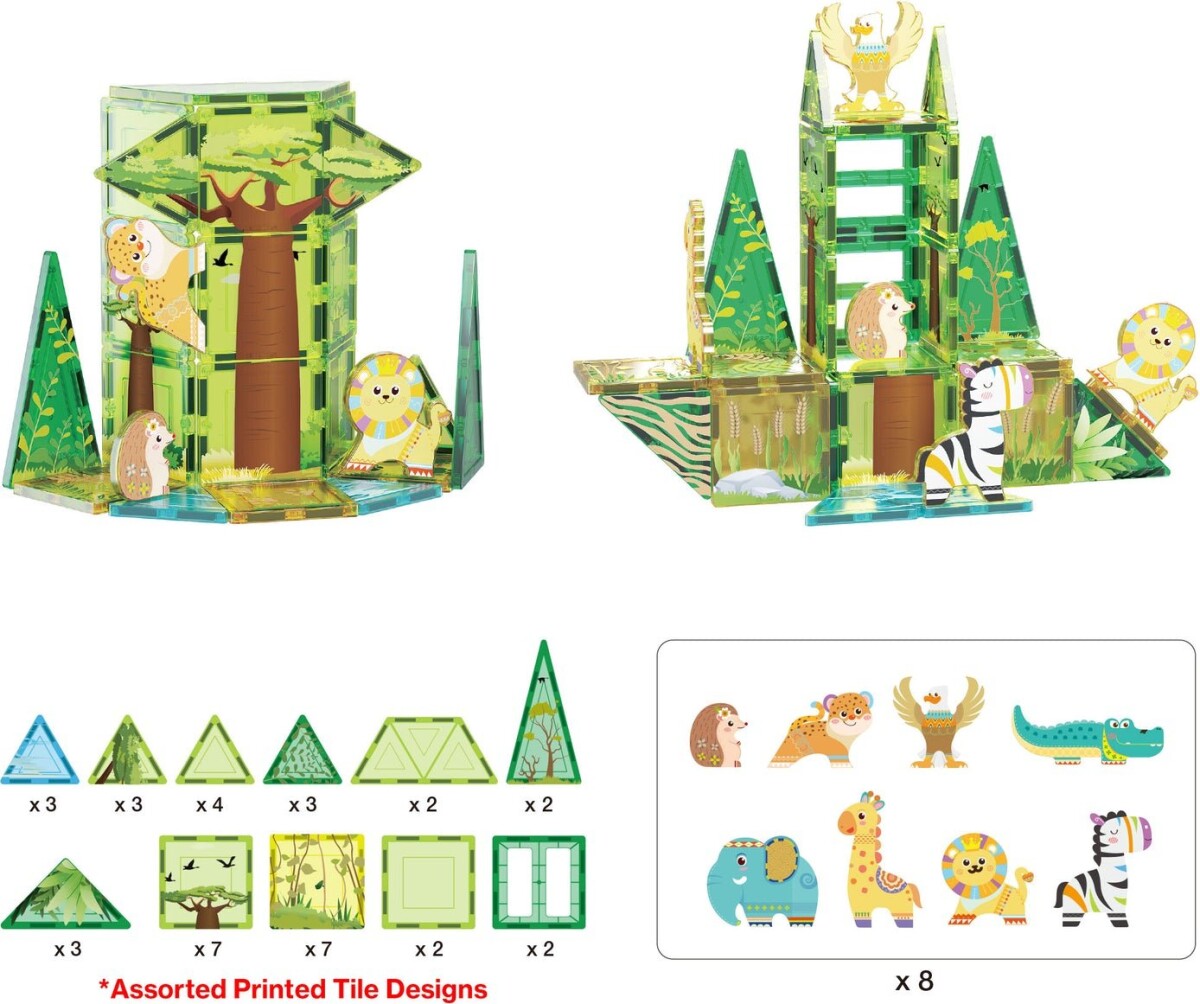 Picasso Tiles - Safari Sæt Med 8 Dyr 46 Stk