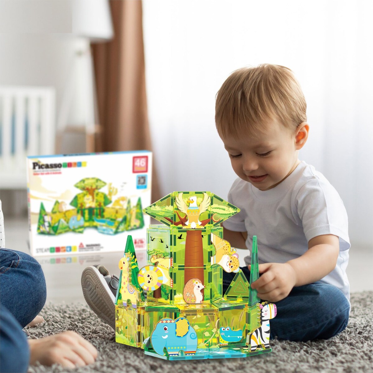 Picasso Tiles - Safari Sæt Med 8 Dyr 46 Stk