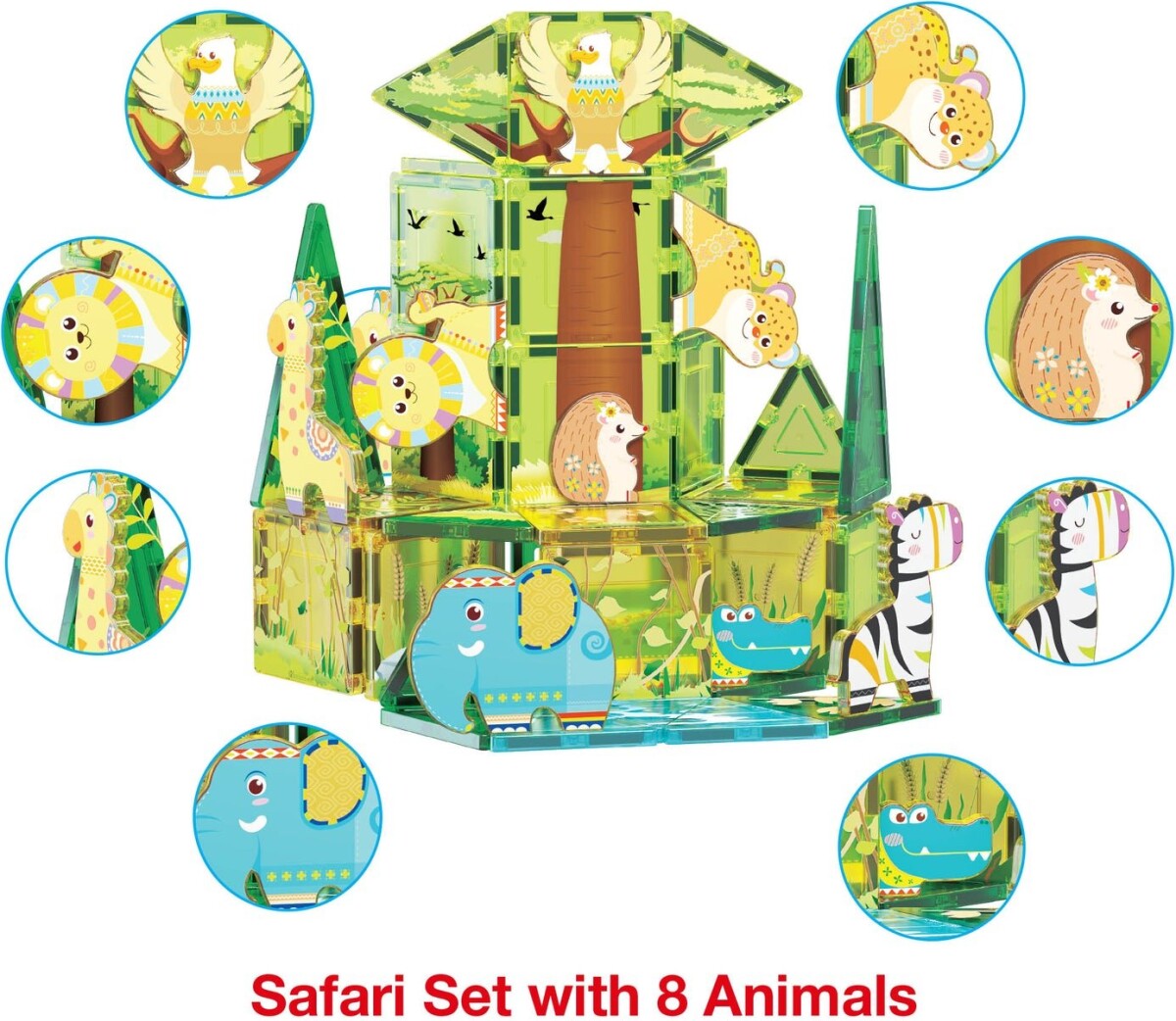 Picasso Tiles - Safari Sæt Med 8 Dyr 46 Stk