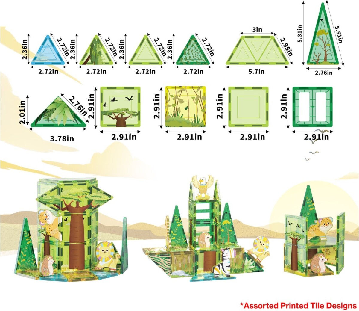 Picasso Tiles - Safari Sæt Med 8 Dyr 46 Stk