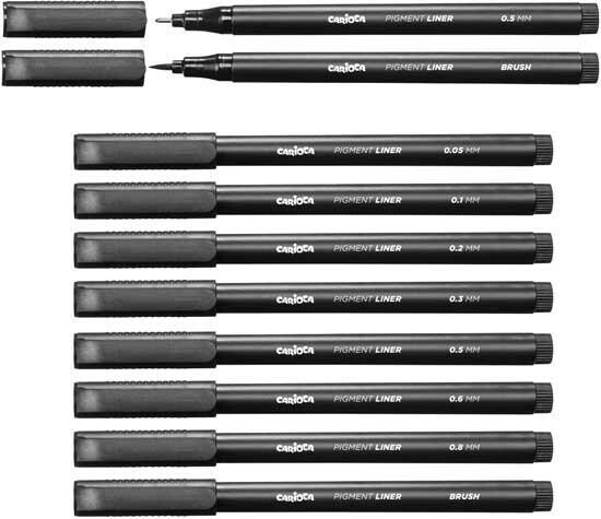 Carioca Plus - Pigment Liner Sæt - Sort - 8 Stk