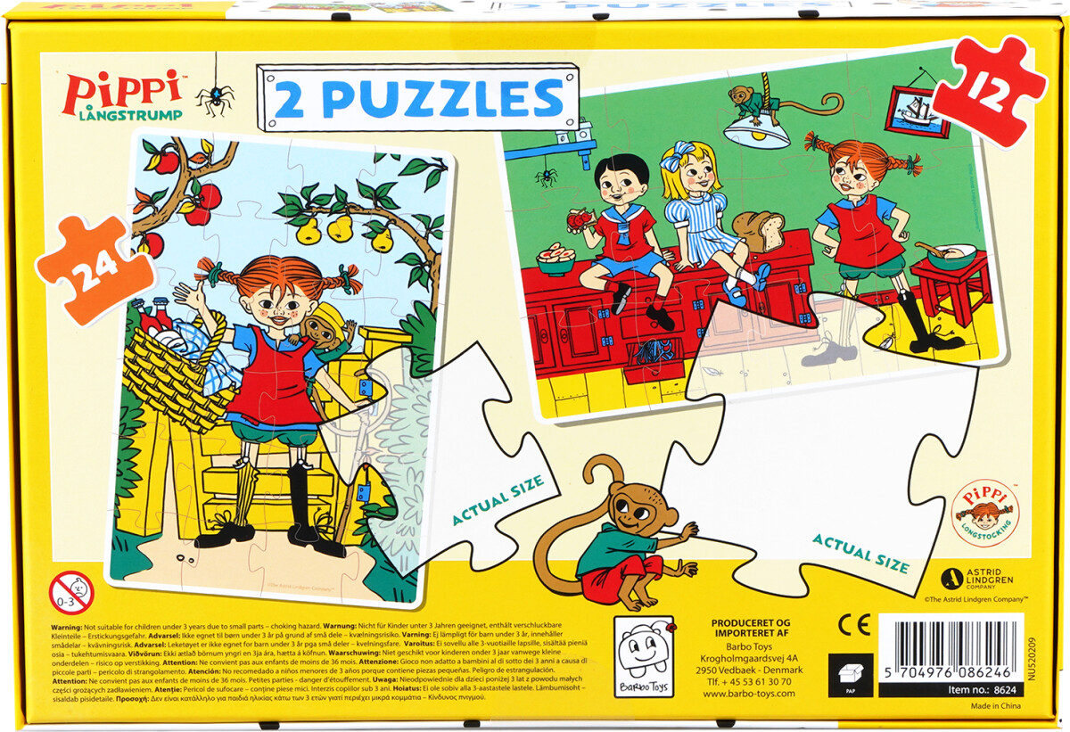 Pippi Langstrømpe - 2 Puslespil - 12 14 Brikker
