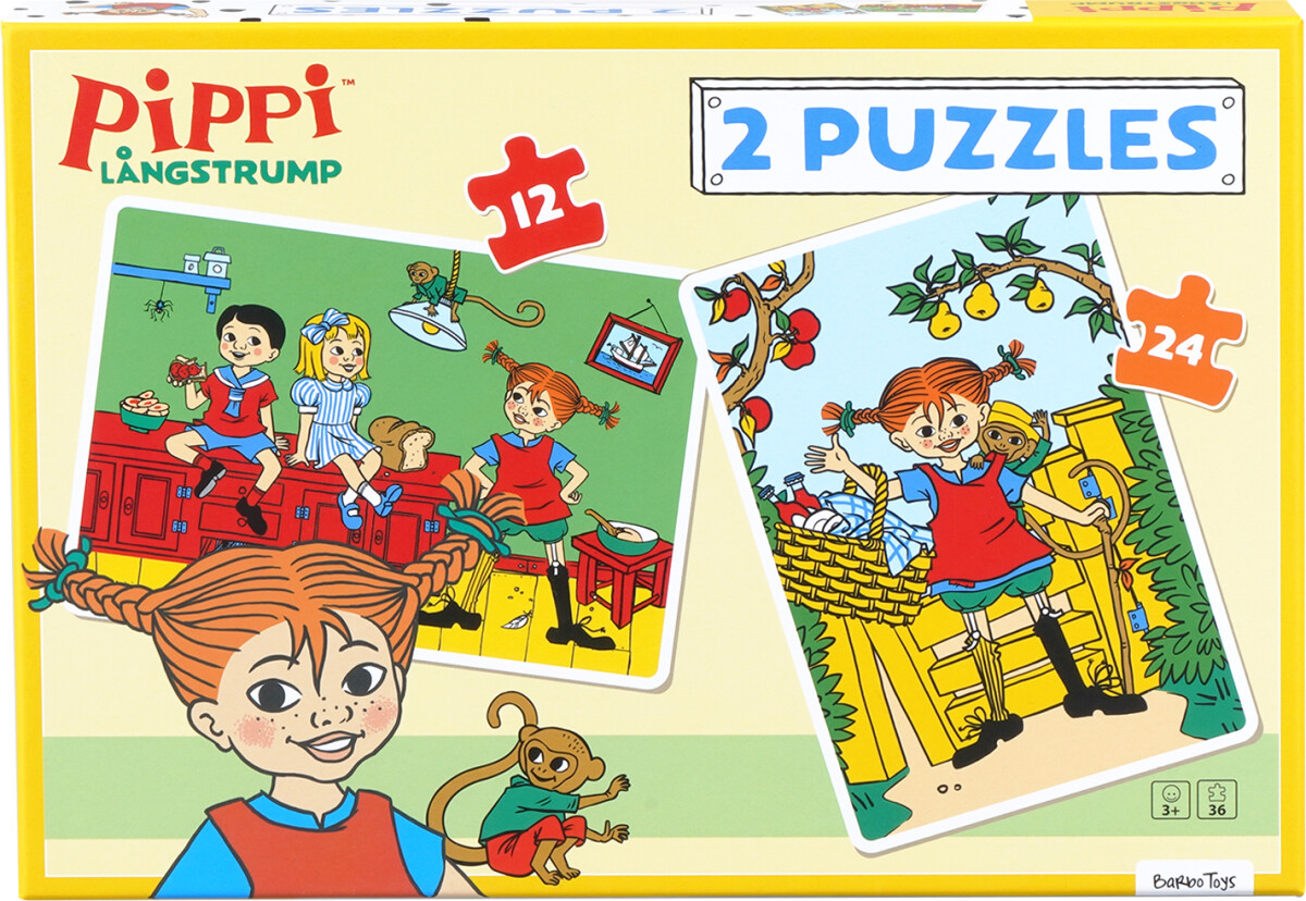 Pippi Langstrømpe - 2 Puslespil - 12 14 Brikker
